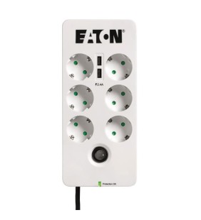 Multiprise/Parafoudre -Eaton Protection Box 6 USB DIN - PB6UD - 6 prises DIN européennes + 2 ports USB - Blanc & Noir